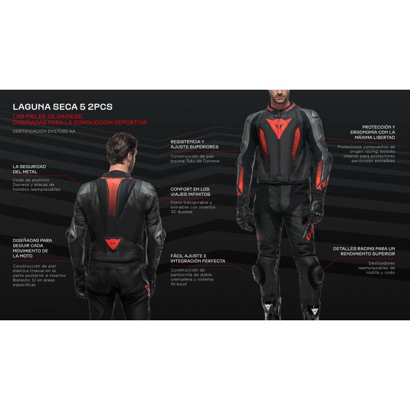 Mono LAGUNA SECA 5 2PC PERF. LEATHER SUIT black/white/lava red