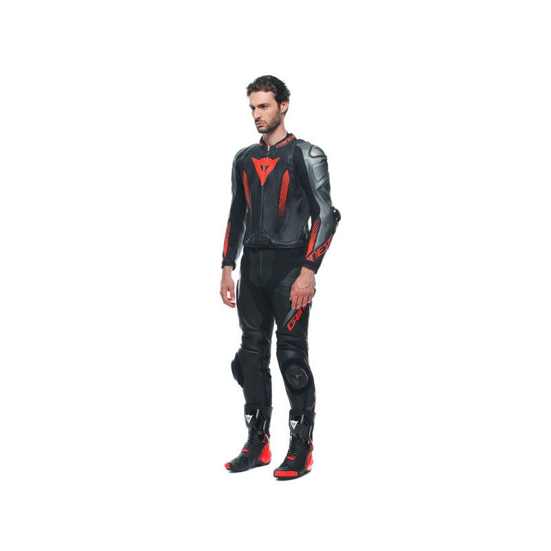 Mono LAGUNA SECA 5 2PC PERF. LEATHER SUIT black/antrhacite/fluo red