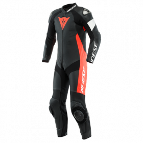 Mono DAINESE TOSA LEATHER 1PC PERF Negro/rojo fluo/blanco