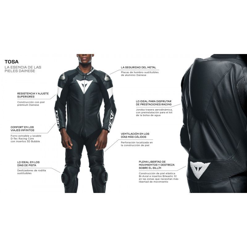 Mono DAINESE TOSA LEATHER 1PC PERF Negro/rojo fluo/blanco