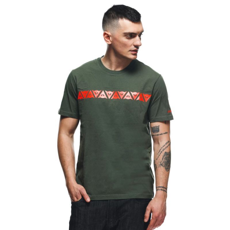 Camiseta DAINESE STRIPES military green/red